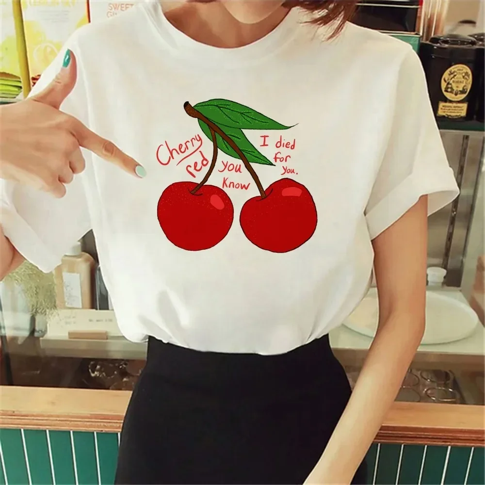 2024 KOBIETY Cherry T Shirt Kobiety Japońskie Harajuku Śmieszne T-shirty Dziewczyna Projektant Harajuku Manga Ubrania