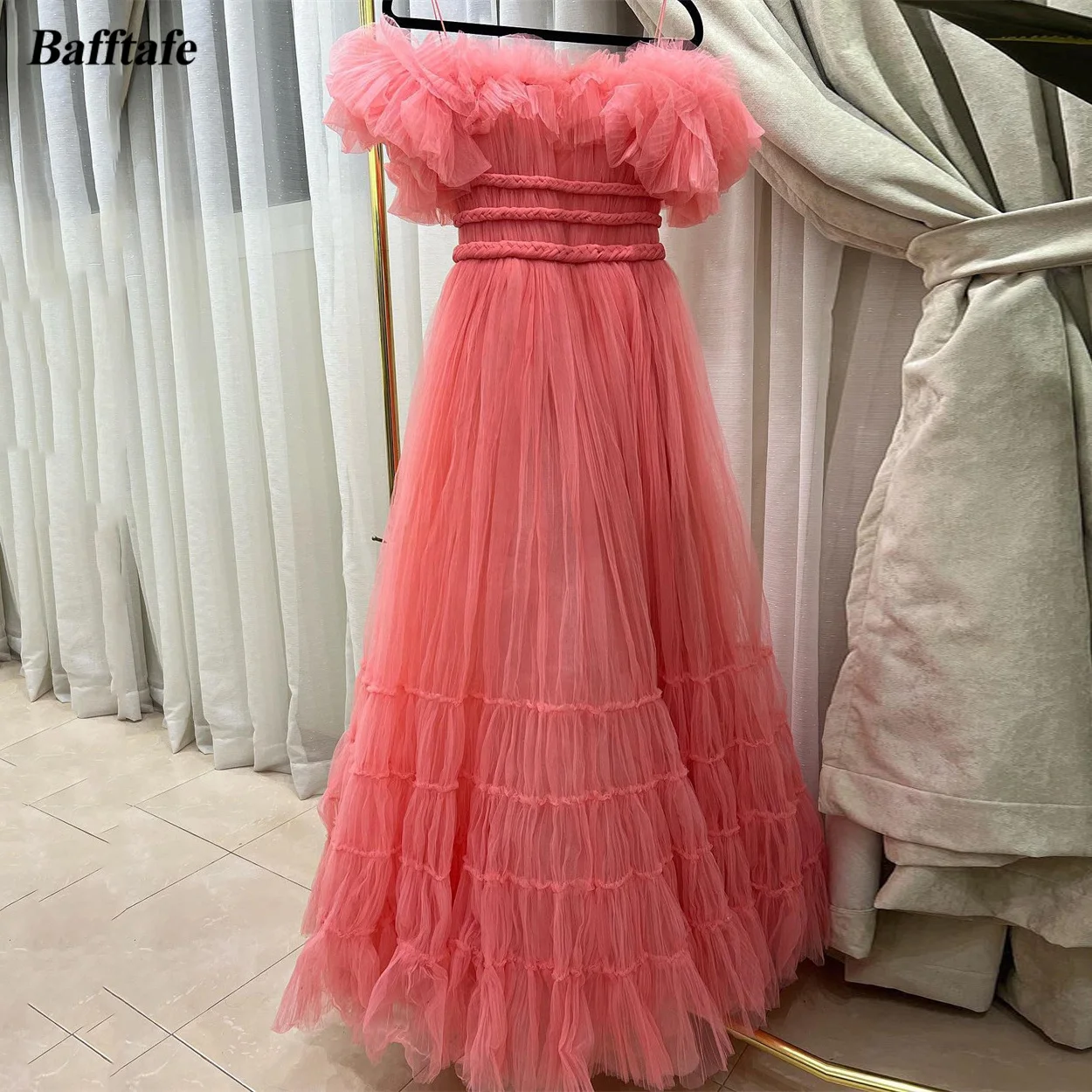 Bafftafe A Line Ruffles Prom Dresses Off The Shoulder Pleated Skirt Women Formal Party Bridesmaid Dress Special Evening Gowns