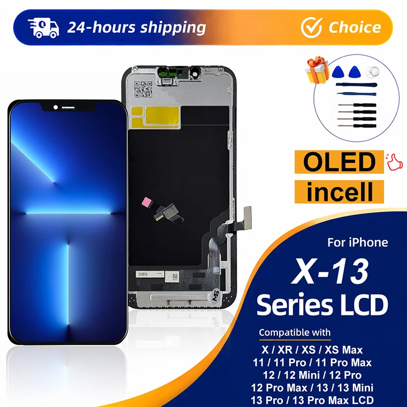아이폰 X XR XS Max용 OLED, 아이폰 11 12 13 Pro Max 13 Mini 14용 인셀 LCD, OLED LCD 디스플레이 스크린 디지타이저 어셈블리 수리