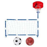 Basketball Hoop with Soccer Goal Net for Kids Practice Foldable Football Goal Basketball Stand for Indoor Outdoor Garden Yard