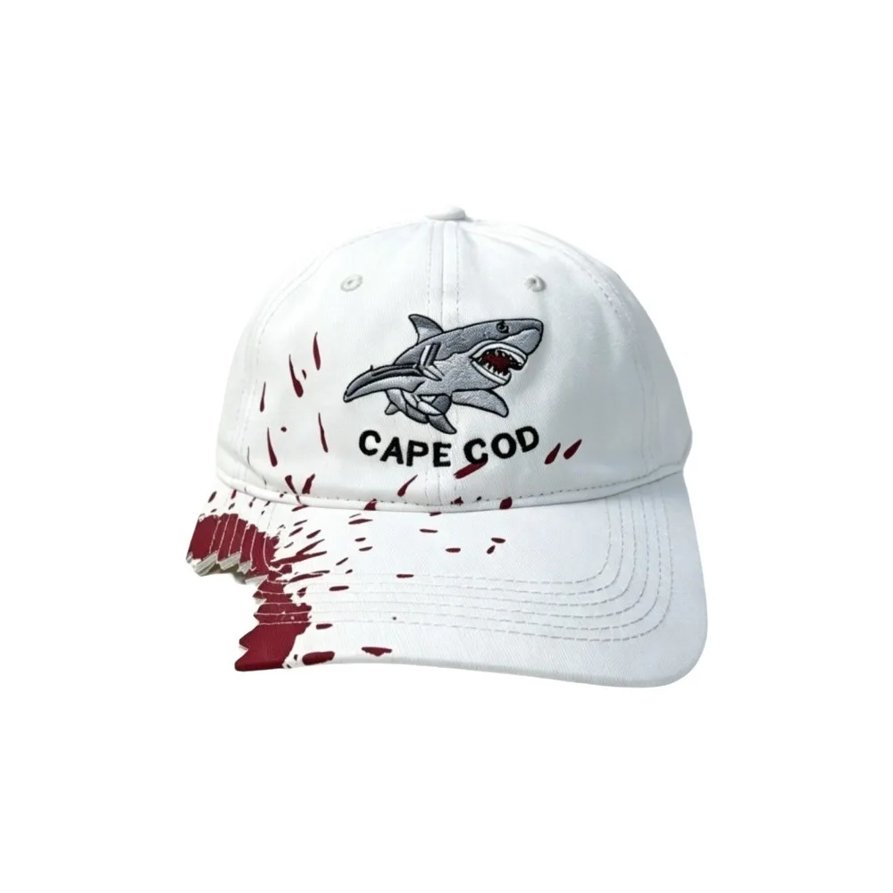 Chomped Brim Design Shark Bite Cap Vibrant Fabric Paint Animal Embroidery Embroidered Baseball Hat Adjustable Metal Buckle
