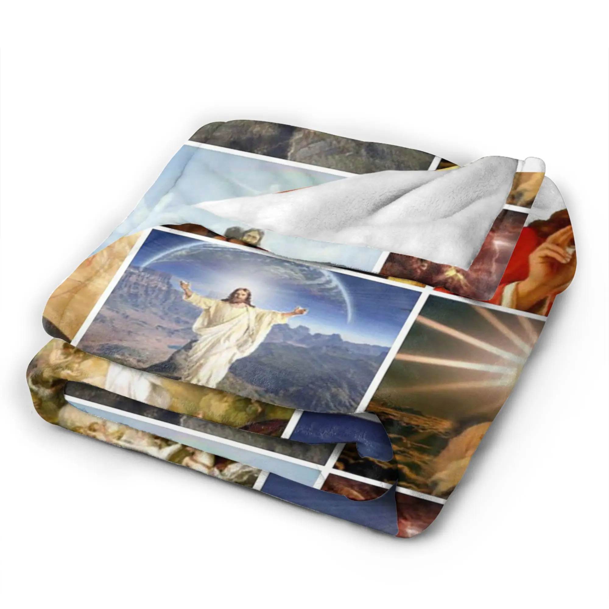 يسوع الكولاج البطانيات الصوف تكييف الهواء المسيحية الله يبارك المحمولة سوبر لينة رمي بطانية للسرير أفخم رقيقة لحاف #3