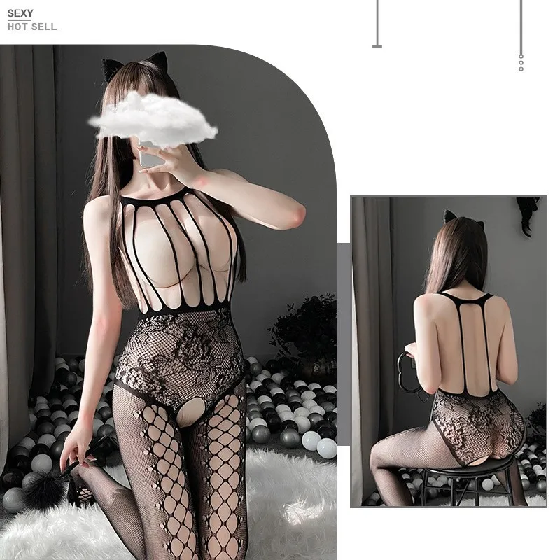 Lingerie Tight fitting deep v exposed breast hollow lace jumpsuit sissyfikation xxx women\'s sexy underwear sex clothes sexy bed