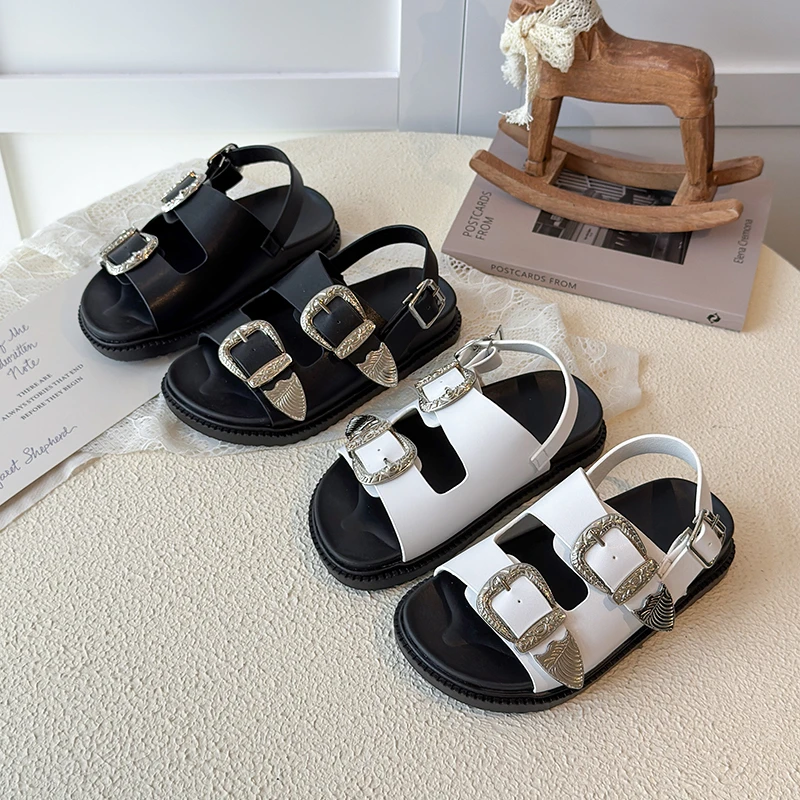 

Girls' Sandals 2025 Summer New Fashionable Open Toe Breathable Kid's Beach Shoes Retro Trendy Children's Shoes Plus Size 26-35