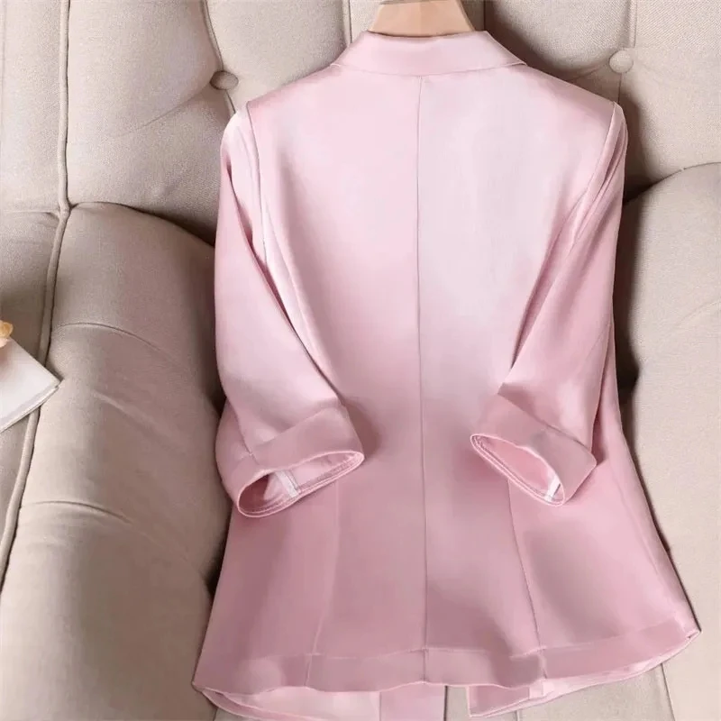 2024 New Spring Summer Women\'s Blazer Korean One Button Short Casual Three-Quarter Sleeve Office Suit Jacket Women Blazers Tops