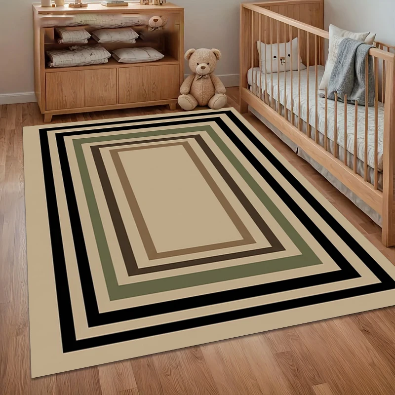 Modern Geometric Area Rug Multi-Layered Border Frame Pattern Non-Slip Washable Indoor Carpet for  Bedroom 