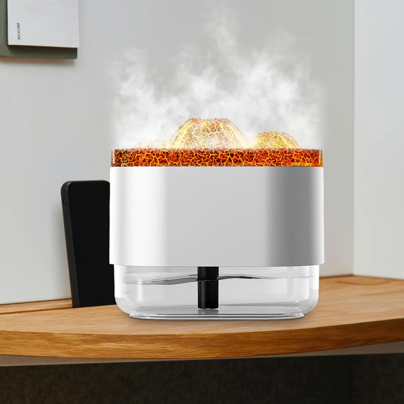 เครื่องเพิ่มความชื้นในห้องนอน, 300มล. USB จำลองเครื่องสร้างความชื้นในห้องนอนปิดอัตโนมัติแบบไม่มีเสียงรบกวนพกพาได้7สีไฟสำหรับบ้านสำนักงานอเนกประสงค์