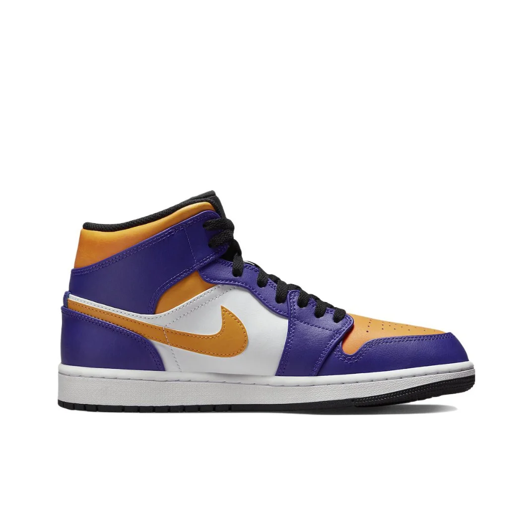 Nike Air Jordan 1 MID Men's Classic Retro Basketball Shoes Fashionable and versatile yellow purple and white colorways