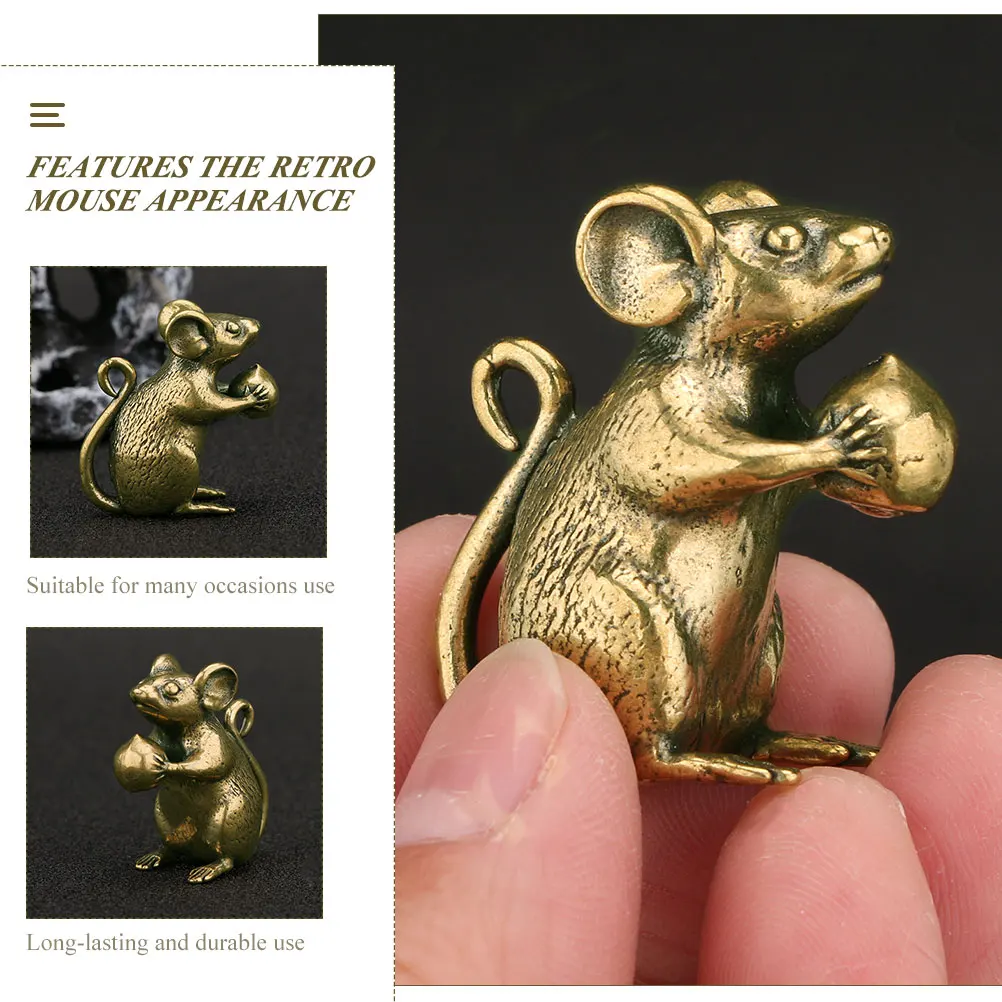 

Retro Brass Mouse Exquisite Car Ornament Desktop Decor Creative Mouse Adorable Small Sculpture Household Carving Statues