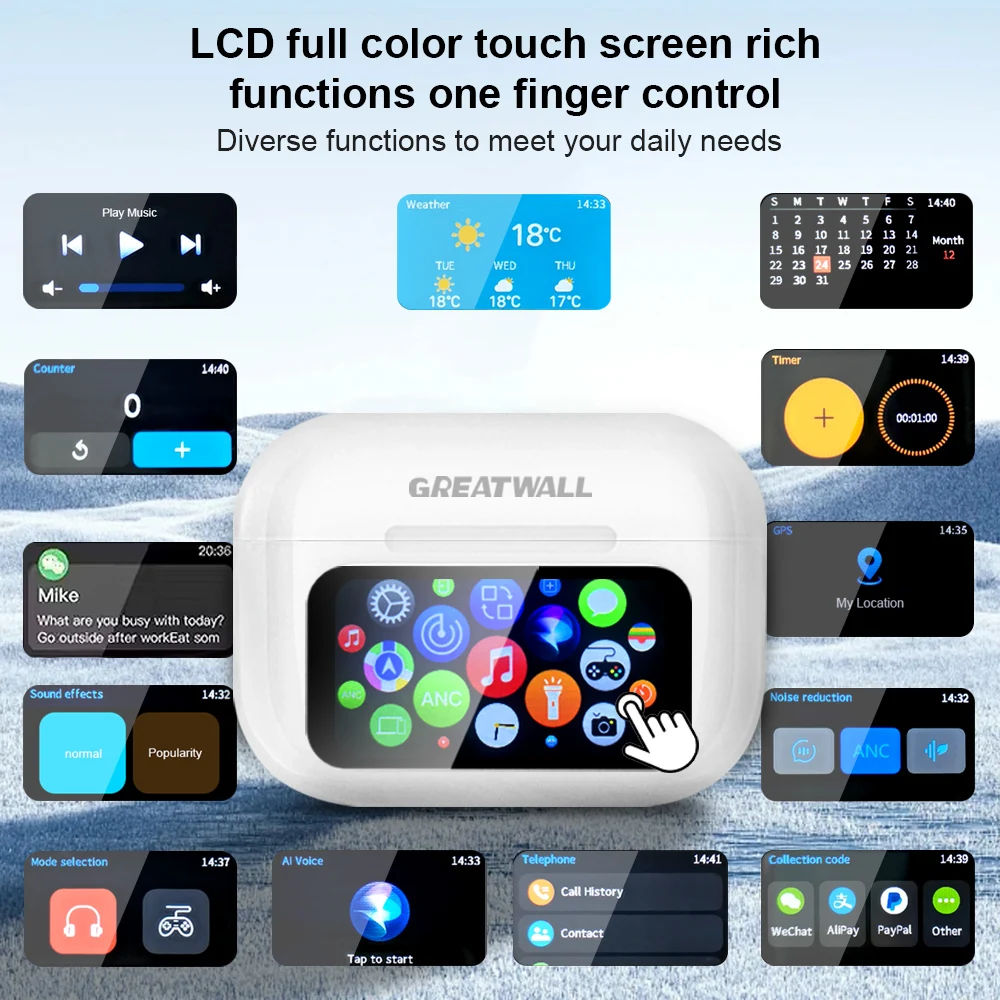 الأصلي GREATWALL TWS سماعة لاسلكية تعمل بالبلوتوث V5.3 سماعات ANC الحد من الضوضاء HiFi HD دعوة سماعات الأذن سماعات الموسيقى التحكم باللمس