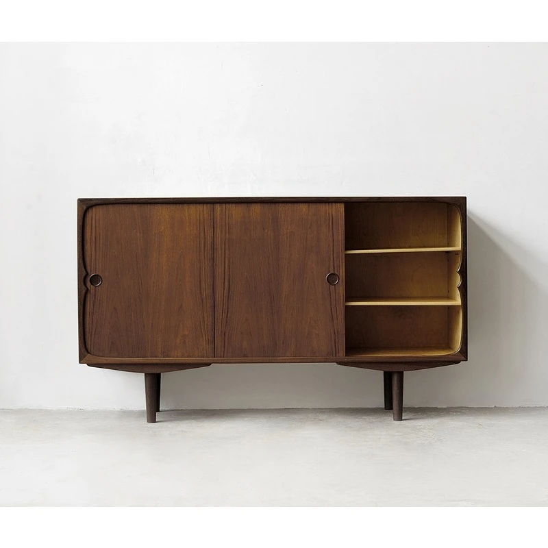 Cherry wood real shot replica, retro MCM style furniture medieval storage side cabinet