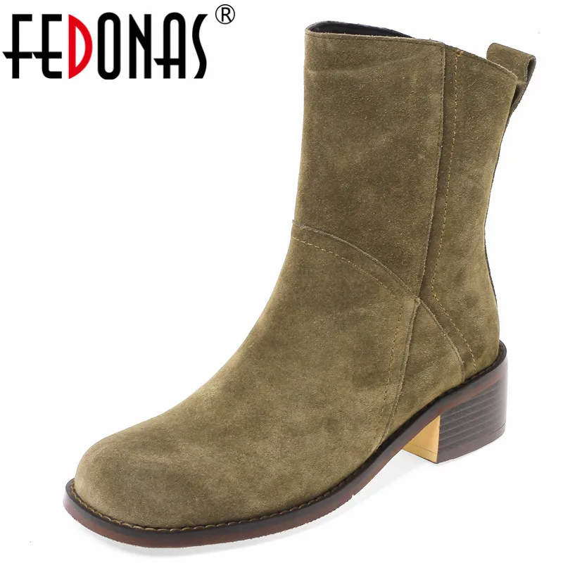 

FEDONAS Retro Round Toe Women Ankle Boots Cow Suede Leather Casual Outdoor Shoes Woman Spring Autumn Four Season Short Boots New