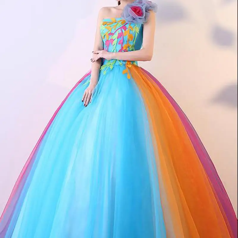 Mode Ein-schulter Candy Farbe Quinceanera Kleid Ärmelloses Party Kleider Mit EINER Großen Blume Boden-länge Vestido De debütantin