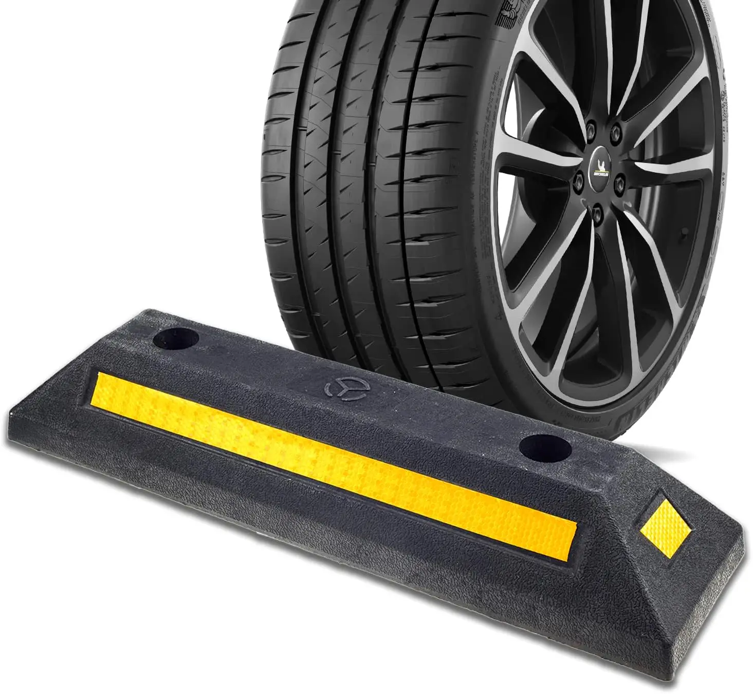 

Universal Car Tire Stoppers 1/2PCS Anti Slip Rubber Parking Guides for Garage Driveway with Bright Yellow Warning Strips
