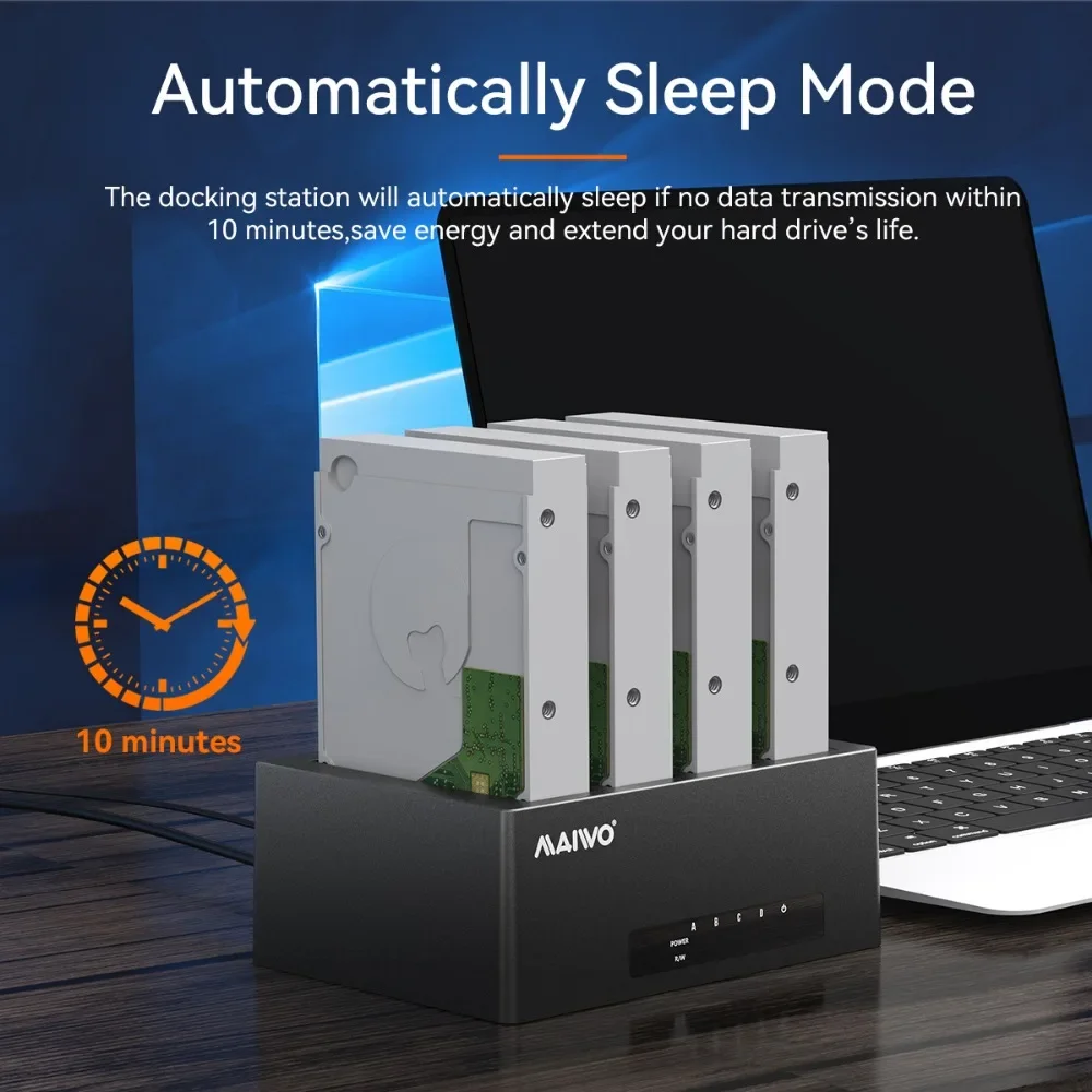 MAIWO 4 Bay Caja de disco duro de 3,5 pulgadas USB C Caja de disco duro externo SATA a USB3.0/Tipo-C Estación de acoplamiento HDD para HDD de 2,5/3,5 pulgadas