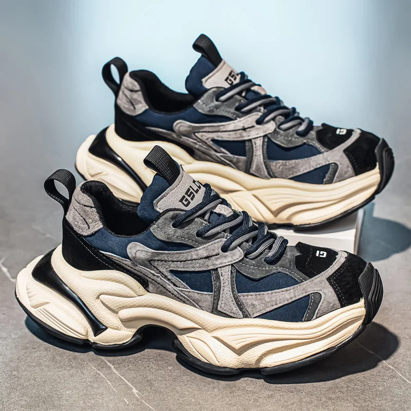 

Men's Chunky Sneakers Fashion Retro Thick Bottom Dad Shoes for Male Comfortable Non-slip Casual Walking Shoes with Mesh Upper