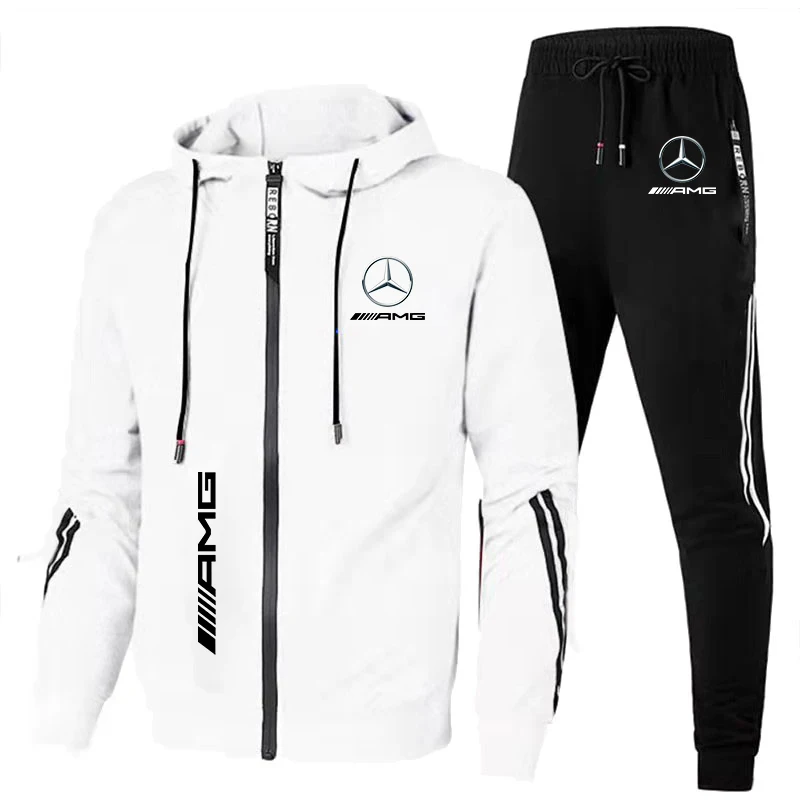 Men\'s Mercedes-Benz Tracksuit Custom Zip Hooded Sweatshirt+Pants 2 Piece Set Fitness Running Motorcycle Racing Sportswear Suits