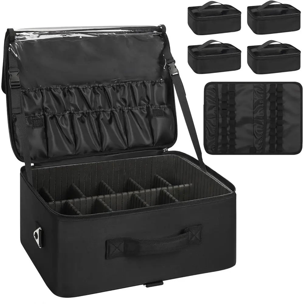 

Extra Large Cosmetic Case, Travel Makeup Bag with 4 Clear Pouches & Lipstick Plate, Portable Cosmetic Case Storage Organ