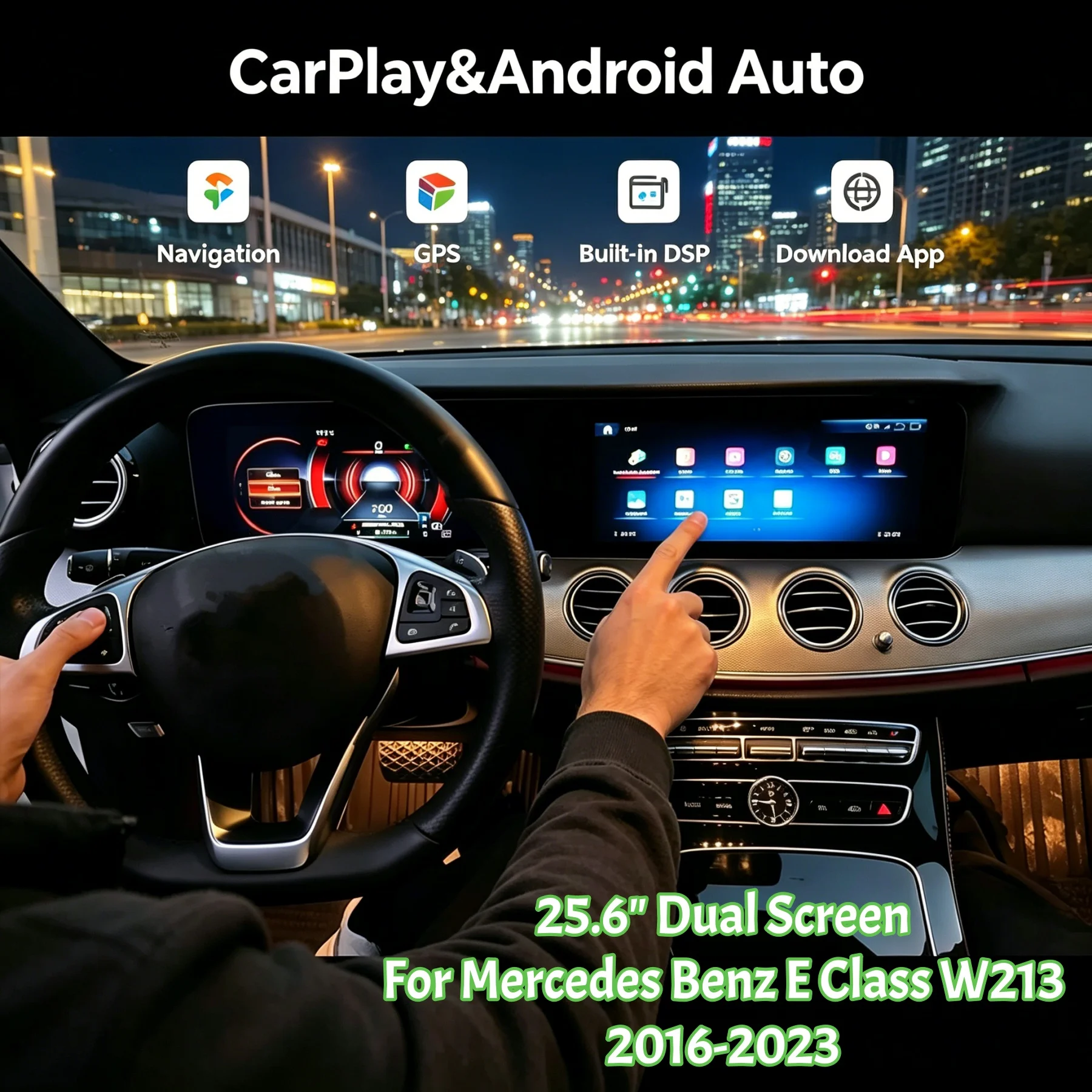 

25.6" Upgrade Dual Touch Screen Android Car Radio For Mercedes Benz E Class W213 2016-2023 Carplay GPS Navigation LCD Instrument