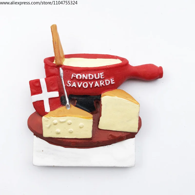 Snack suizo, olla caliente de queso, creativo, tridimensional, viaje, artesanía decorativa conmemorativa, imán, pegatina para refrigerador