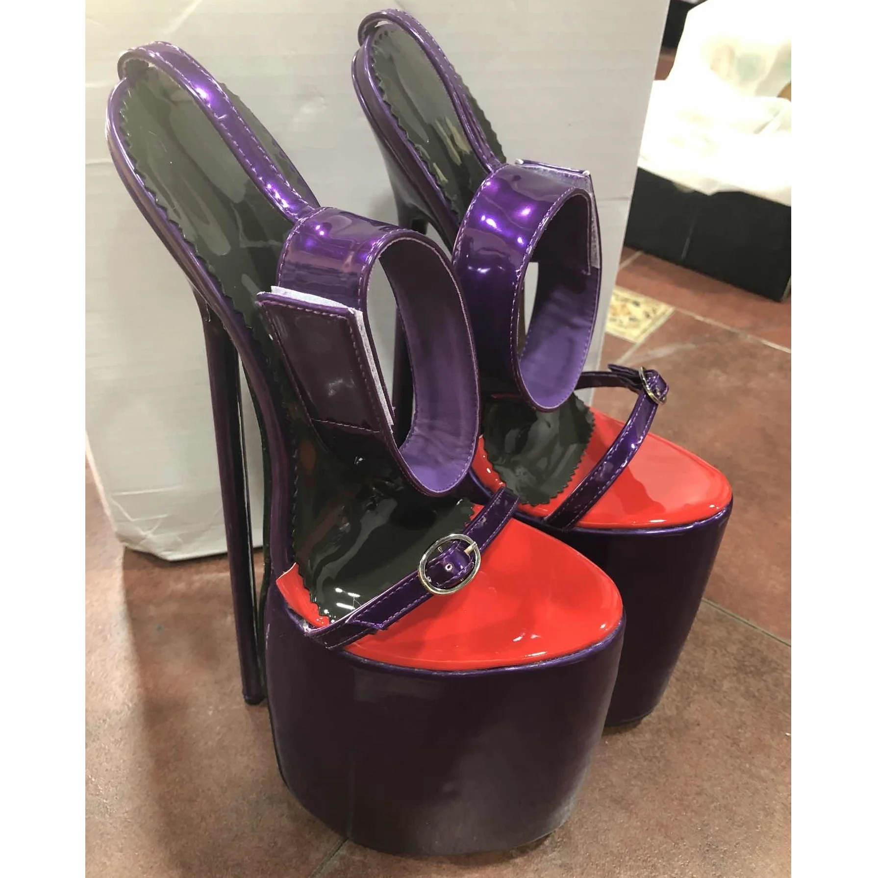 

Purple Buckle Platform Sandals Thin High Heel Peep Toe Fashion Sexy Cool 2025 Summer Big Size Woman Shoes Zapatillas Mujer