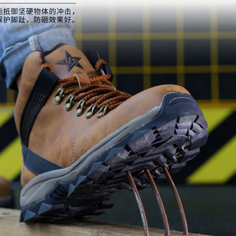 Men Leather Work Safety Shoes Working Sneakers Male Indestructible Work Shoes Men Boots Lightweight Men Shoes Safety Boots