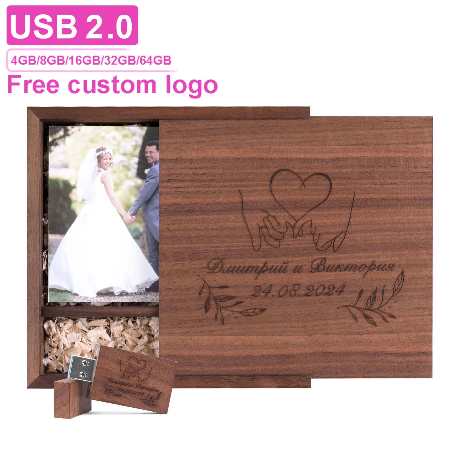 

Деревянная подарочная коробка для фотографий, USB-флеш-накопители, 128 ГБ, бесплатный индивидуальный логотип, память, 64 ГБ, 100% реальная емкость, ручка-накопитель, 32 ГБ, свадебный подарок
