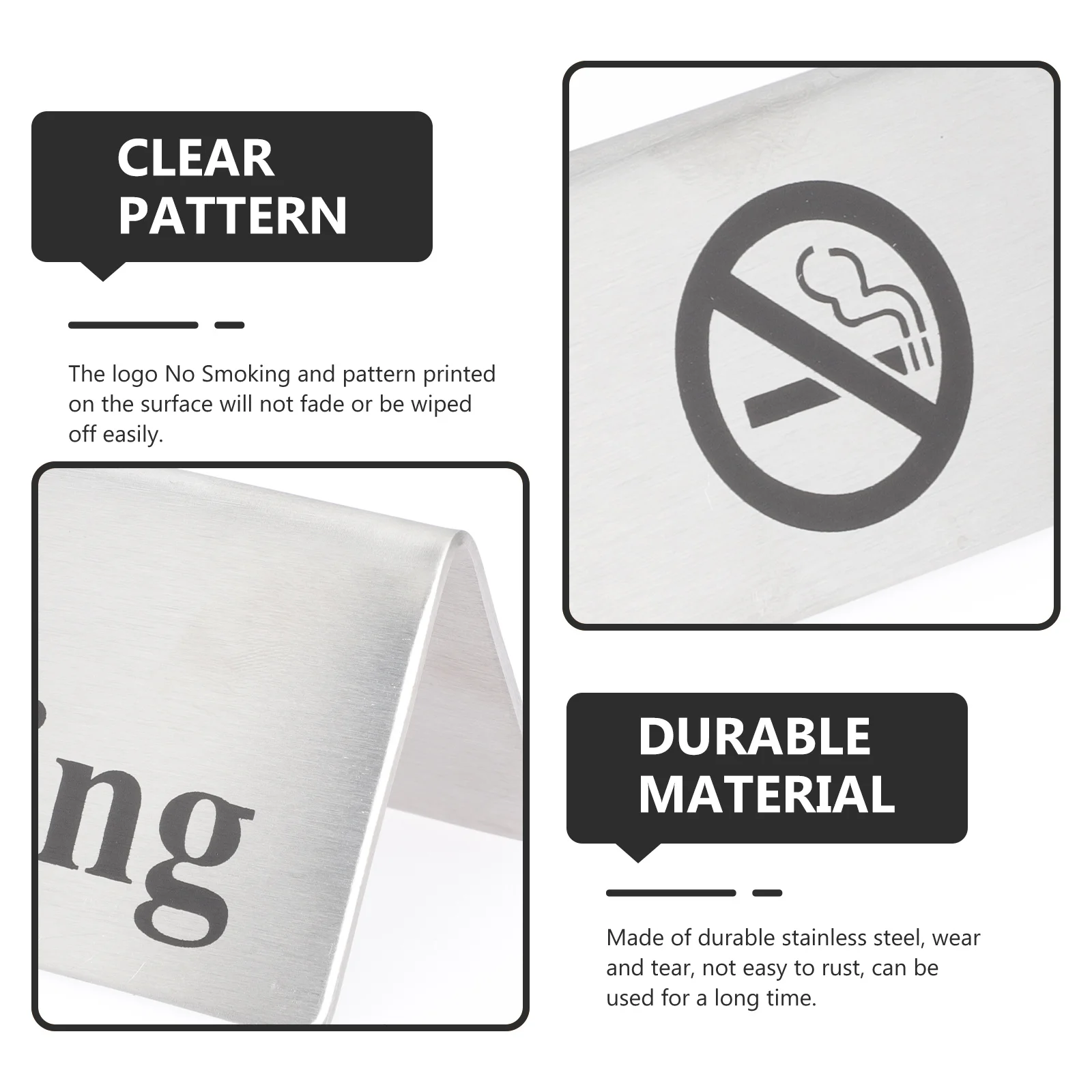 Stainless Steel No Smoking Table Sign Premium Non-Smoking Desk Indicator for Restaurant Hotel Office Party Wedding Use