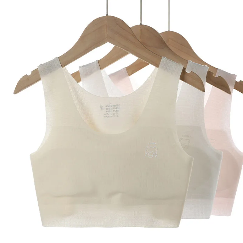 

2pcs Girl Solid Color Bra Teen Developmental Vest Seamless Bras Middle High School Student Comfortable And Versatile Underwears