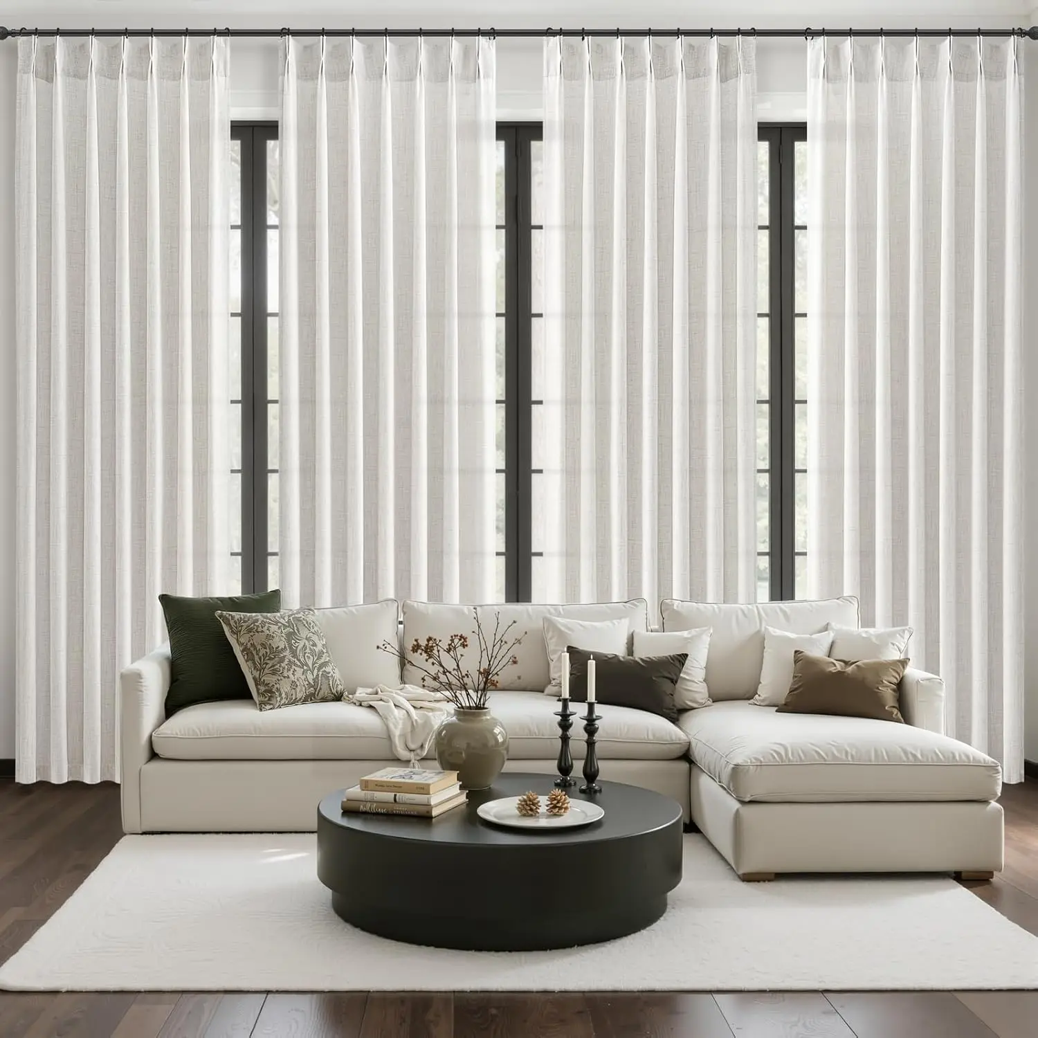 

Плиссированные полупрозрачные шторы для гостиной, 96 дюймов в длину, комплект из 4 панелей, светопропускающие занавески в стиле фермерского дома для раздвижных стеклянных дверей