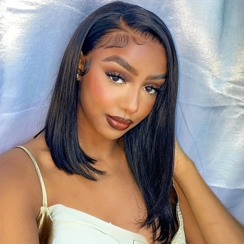 

13x4 Lace Frontal Human Hair Wig Straight Pre-Plucked Wig with Natural Hairline for Daily Wear Festivals Versatile Hairstyle Sle