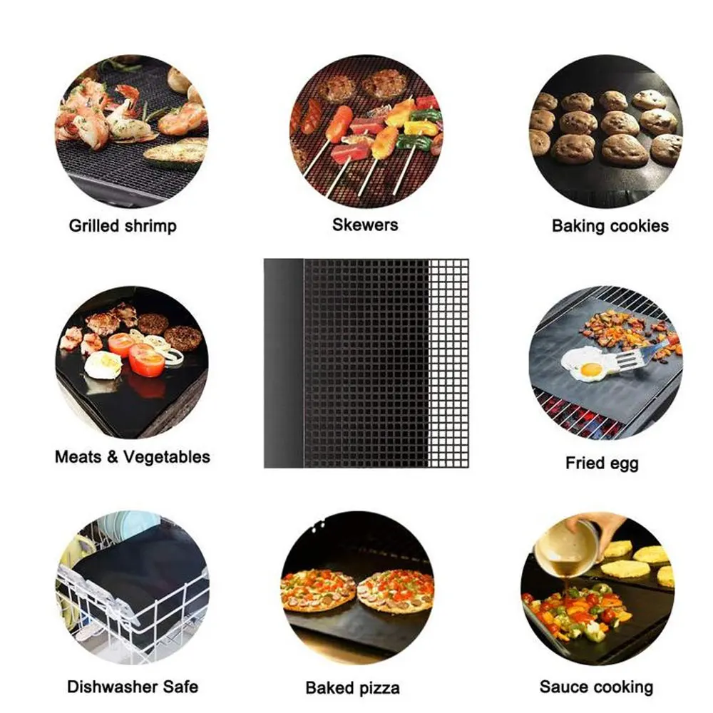 JJYY outdoor bbq grilling net grilling grid mat Teflon non-stick high temperature resistant grilling grid mat barbecue mat