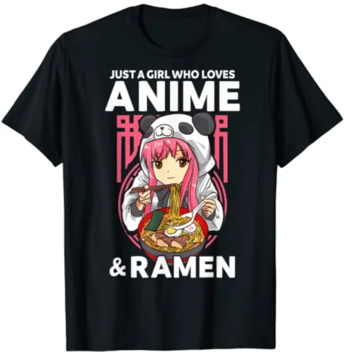 Just A Girl Who Loves Anime and Ramen Bowl Panda Teen Girls T-Shirt