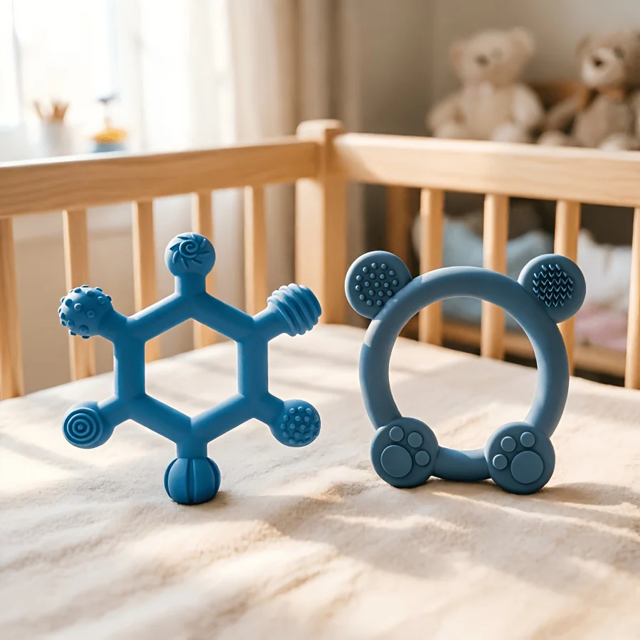 Fun Soft Silicone Teether with Massage Dot, Cute Animal Design Baby Teething Ring Molar Stick,Chew Toy Soothing Teething Teether