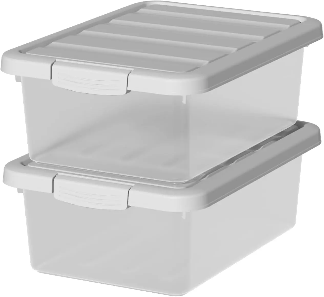 

2-Pack Medium Storage Bins with Lids, 14 Quart Stackable See-Through Organizing Box, Nestable Containers with Secure Latches
