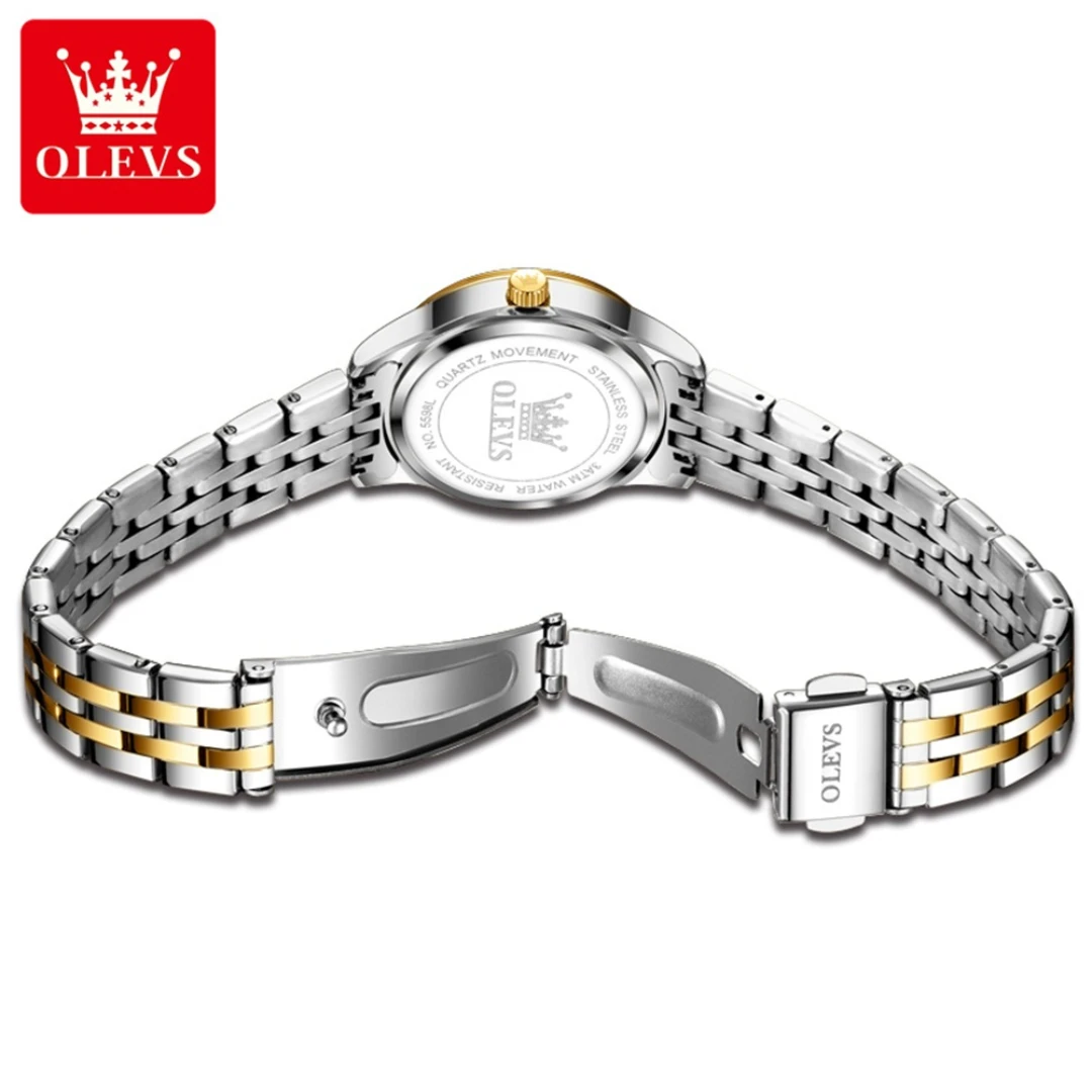 ساعة أوليفس كوارتز بقرص دائري ، سوار ساعة من الفولاذ المقاوم للصدأ ، تقويم مضيء ، هدية الموضة ،