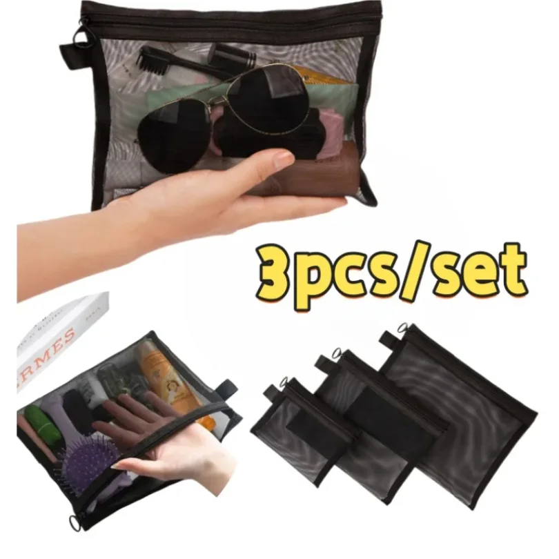 

1/3pcs Mesh Clear Cosmetic Bags Small Large Black Makeup Bag Portable Travel Toiletry Organizer Case Lipstick Storage Pouch
