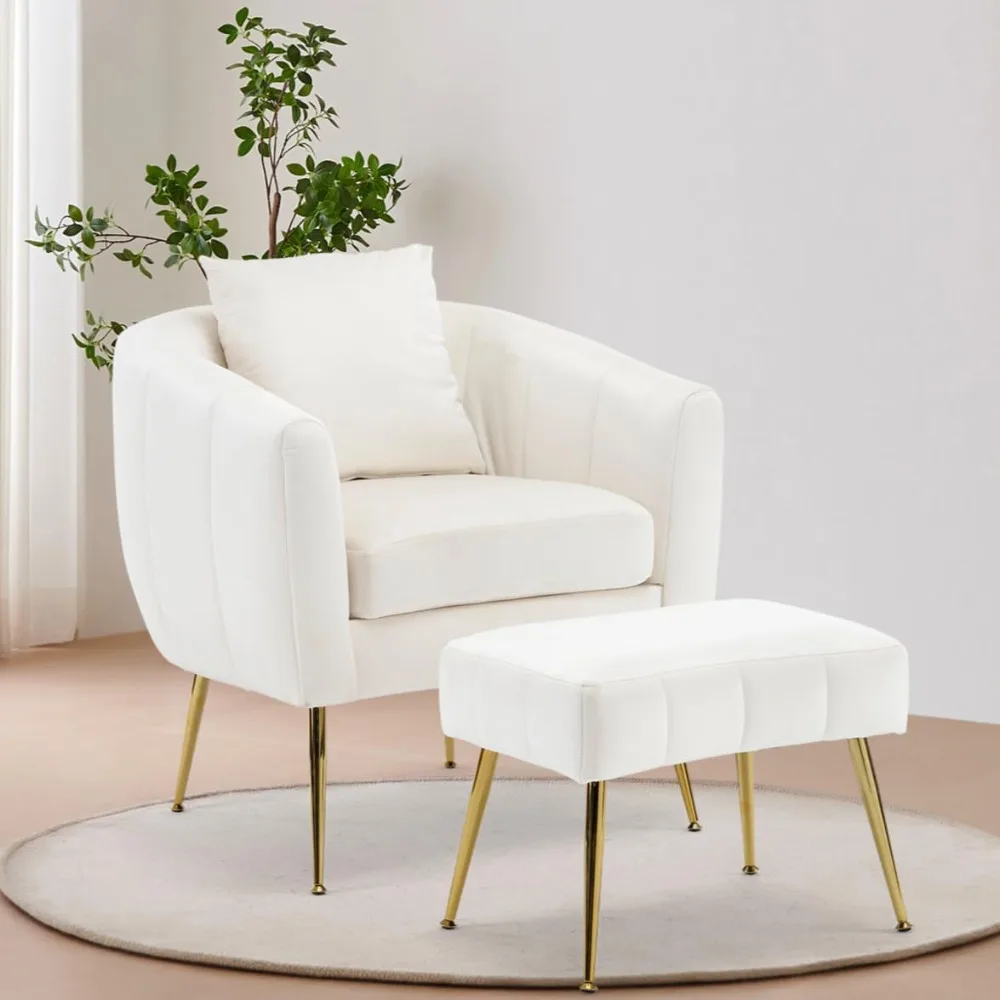 

Velvet Accent Chair Set,Modern Barrel Chair with Ottoman,Club Chair Reading Armchair with Lumbar Pillow for Living Room/Bedroom