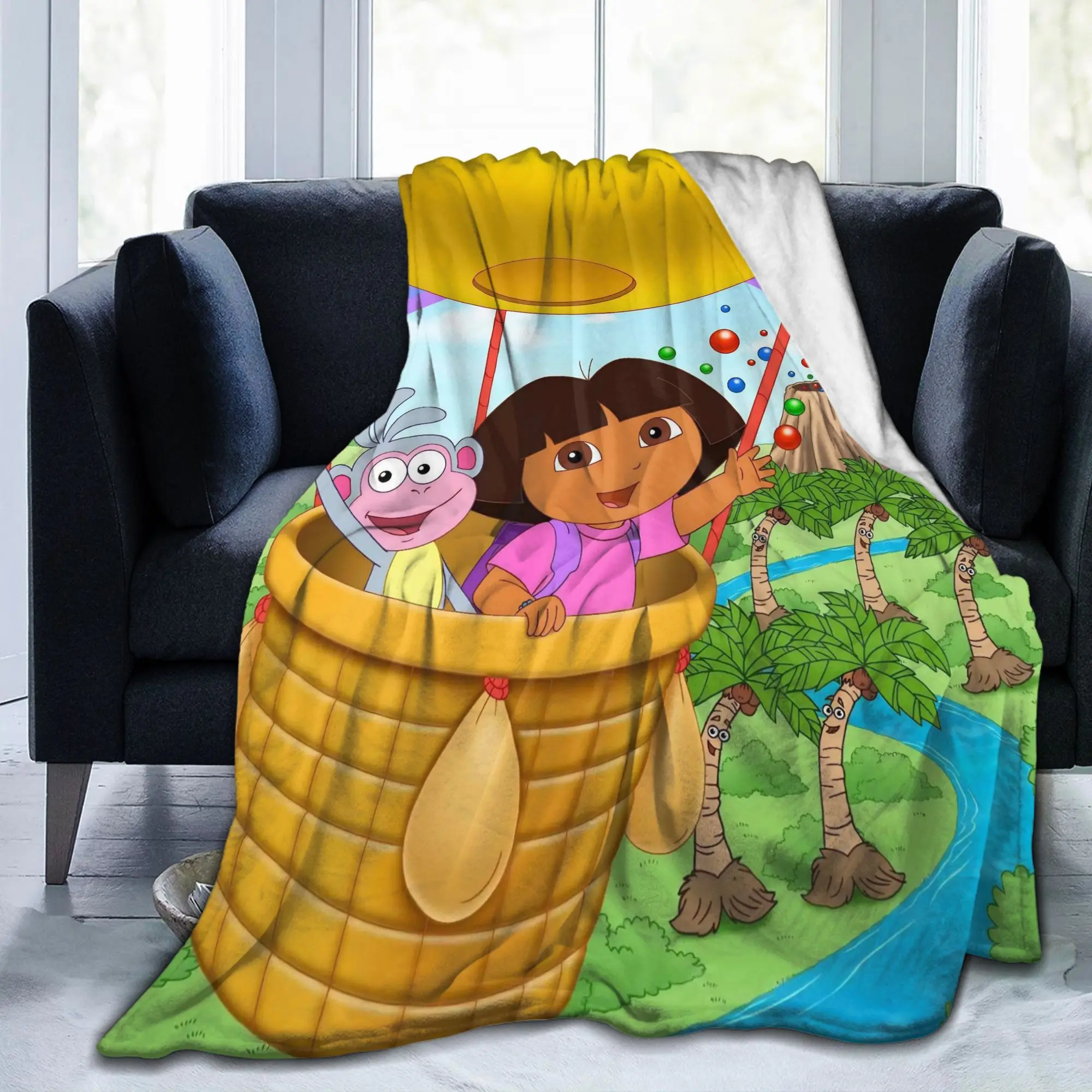 D-Doras Friends Boots Monkey Blanket Cover Fleece Explorer Cartoon Ultra-Soft Throw Blanket for Bedspread Quilt Breathable