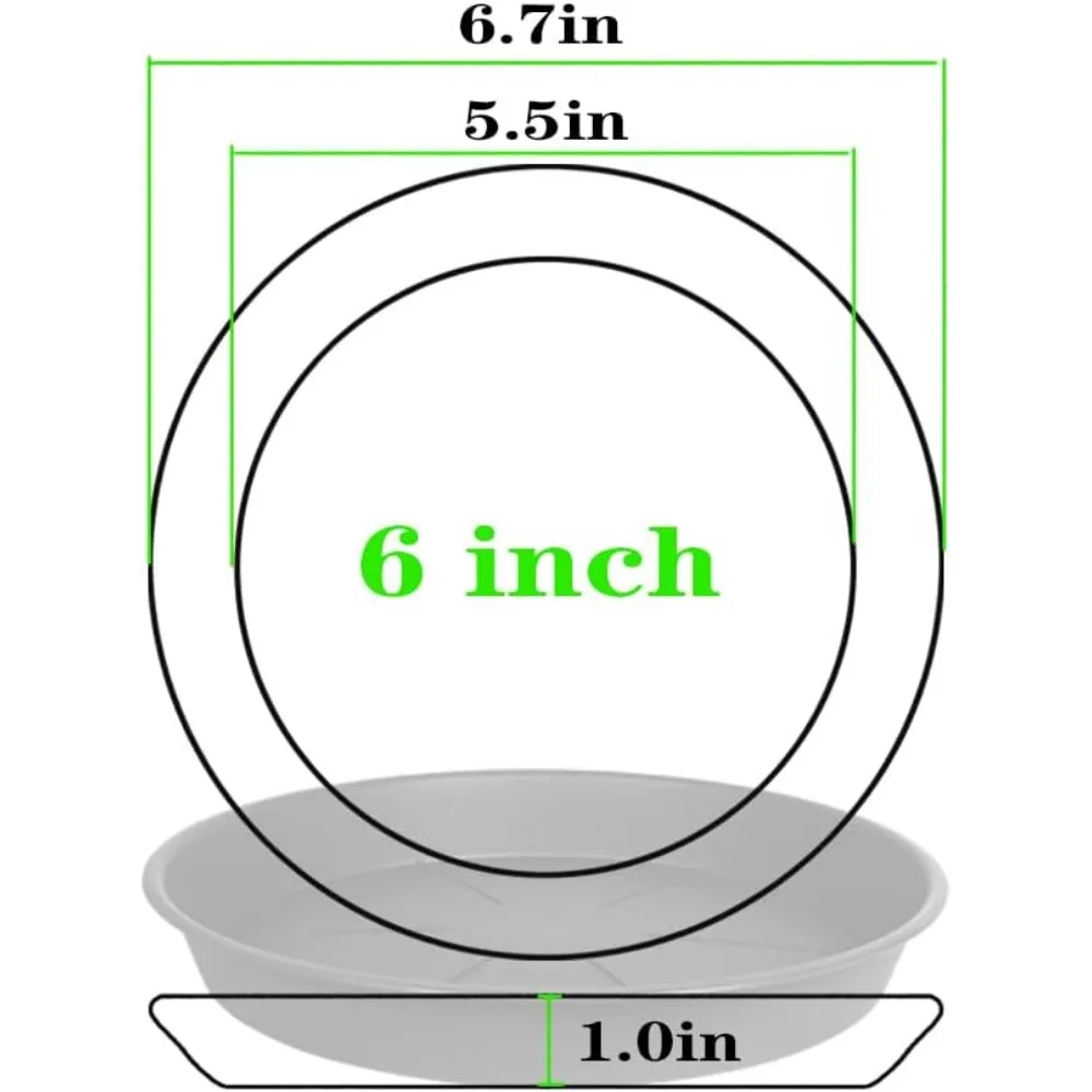 6 Pack Heavy Duty Plant Saucer Tray 6 Inch, Black Plastic Drip Trays for Indoor Outdoor Planters, Catch Water & Keep Floors Clean