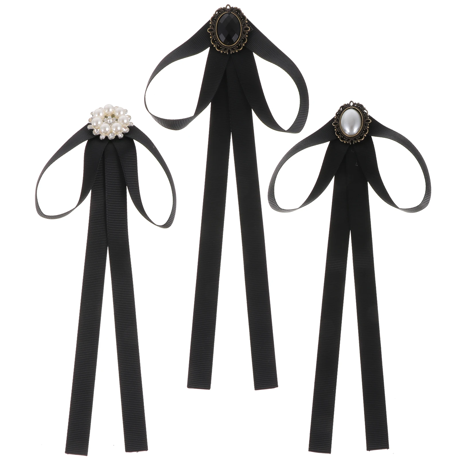 

3pcs Bow Accessories Elegant Ribbon Material Long Neck Oversized Japanese Bow Tie Women Lady Pin Back Easy Wear Chest