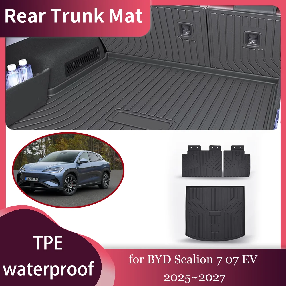Car Trunk Mat for BYD Sealion 7 07 EV 2025~2027 2026 TPE Waterproof Liner Trunk Seat back Pad Storage Cargo Tray Part Accessorie
