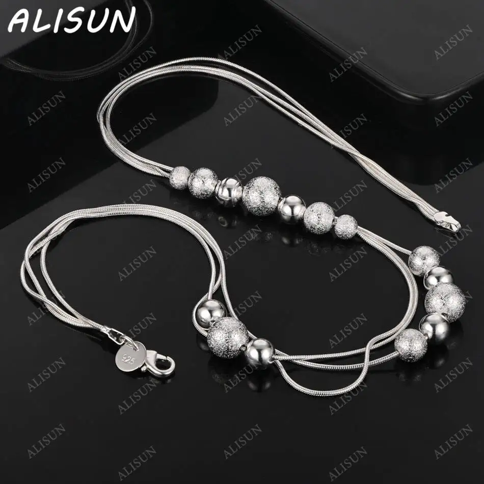 

ALISUN 925 Sterling Silver 45cm Beads Chain Necklace For Women Men Anniversary Gift Popular Wild Fashion Romantic Jewelry