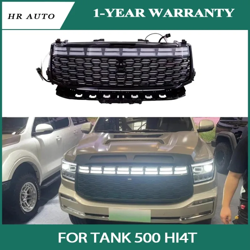 Car Front Grille With LED Light For Tank 500 Hi4T Oil Off-road 4x4 Modified Bumper Grills Exterior Styling Accessories