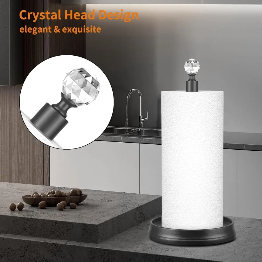 Toallero de papel con cabeza de cristal, soporte de toalla de papel de acero para encimera, soporte de toalla de papel negro para encimeras de cocina, barras D