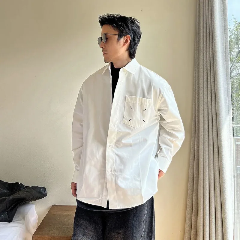 

Дизайнерская рубашка, осенняя повседневная модная тонкая модная однотонная универсальная свободная рубашка с длинными рукавами