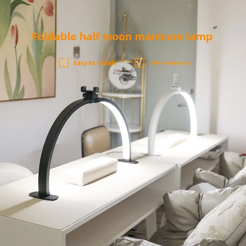 Half Moon U-Shaped LED Beauty Lamp Floor Stand 40W 50W Dimmable Eye Protection for Tattoo Manicure Eyelash Eyebrow