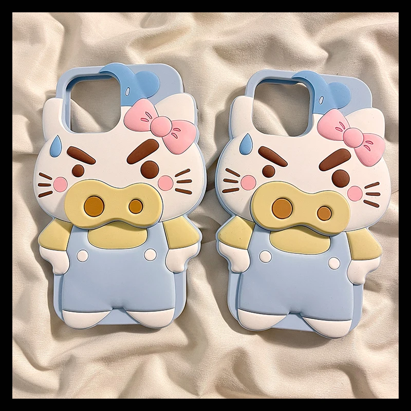 New 3d Cartoon Fun Kittey Pig Suitable Phone Case Iphone Series 12/13/14/15 Cute Women'S Soft Silicone Anti Drop Cover Gift