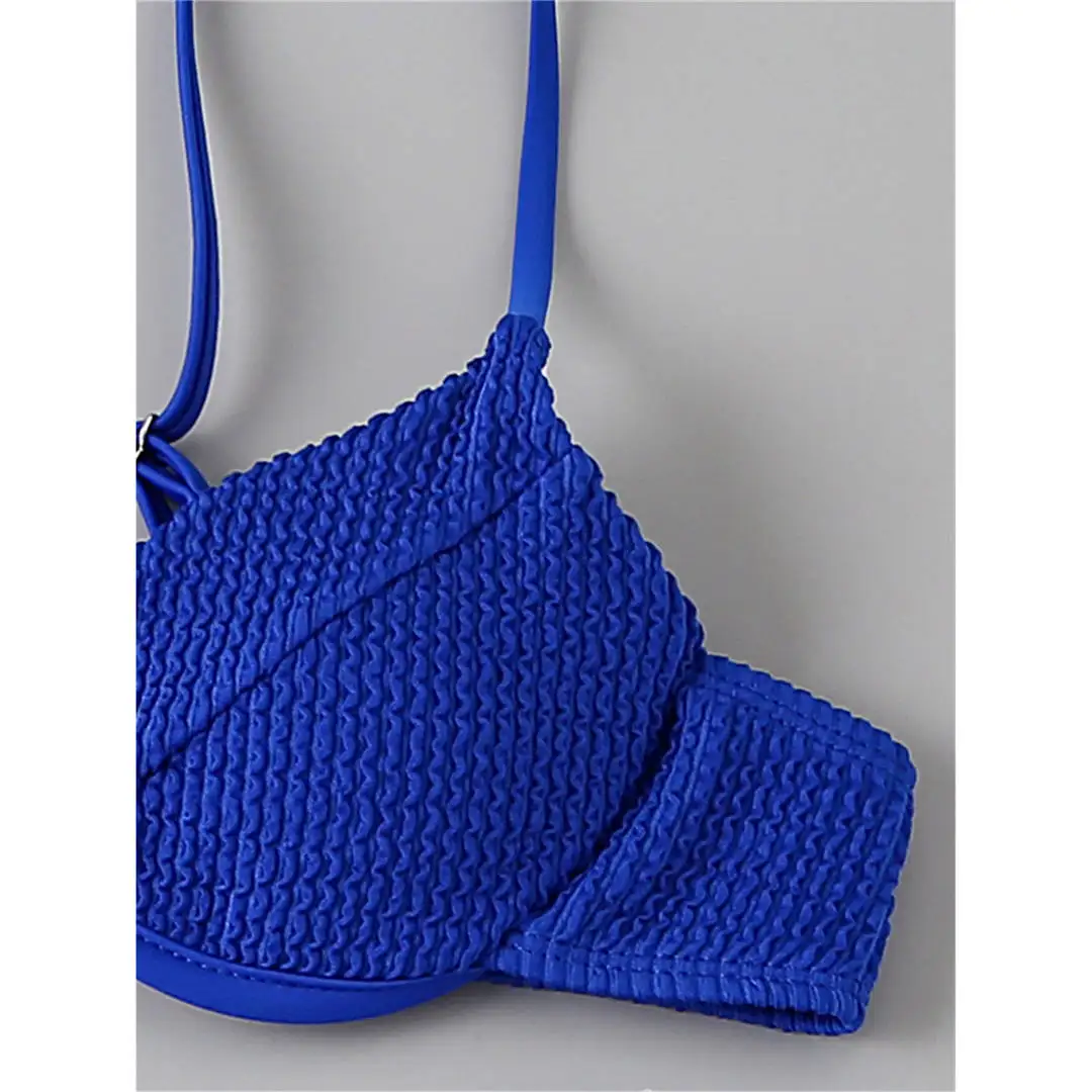 Neuer gerippter, hoch geschnittener Bikini-Badeanzug mit Bügel, Damen-Badebekleidung, zweiteiliges Bikini-Set, String-Badeanzug, Badeanzug, Schwimmanzug V2697B – Detail 40