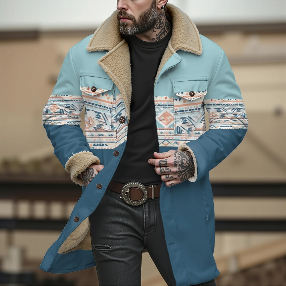 

Двусторонняя куртка с этническим принтом и воротником из искусственного меха, пальто с геометрическим узором на осень-зиму, верхняя одежда в богемном стиле с двумя карманами